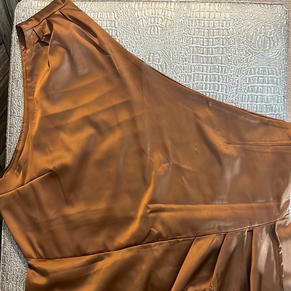 Bronze one shoulder dress